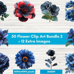 AI Artisan Blooms: conjunto exclusivo de clipart floral 50 + 12 - elaborado com precisão digital, 300 DPI, uso comercial