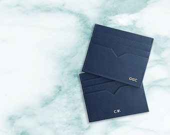 Personalized Card Holder - Monogram Card Holder - Personalized Leather Card Holder - Leather Card Case - Personalized gifts for him (Navy)