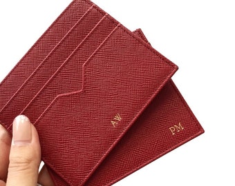 Personalized Card Holder - Monogram Card Holder - Personalized Leather Card Holder - Leather Card Case - Personalized gifts for him (Red)