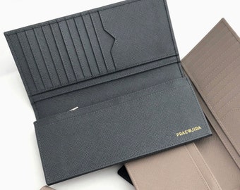 Personalized Leather Wallet - Monogram Leather Wallet - Customized Long Wallet  (Ash Saffiano)