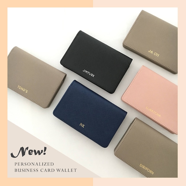 FREE Shipping! for order >150USD - Personalized Business Card Wallet - Monogram Card Wallet - Leather Card Case - Personalize Wedding gifts