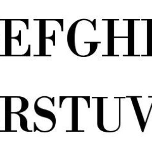 May include: A black serif typeface alphabet featuring uppercase letters from A to M on the first line and N to Z on the second line. The characters are presented in a clean, standard font style against a plain white background for clear visibility.