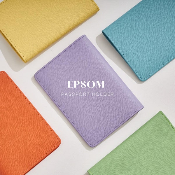 Epsom Leather (FREE Shipping! for order >150USD) Passport Cover - Monogram Passport holder- Personalized Passport Holder (Classic Font)