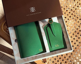 Funda de pasaporte de cuero personalizada y etiqueta de equipaje - Regalo de viaje personalizado