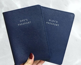 Monogram Passport Cover - Personalized Leather Passport Holder - Passport Cases - Passport Cover - Gift Idea - Wedding Gifts (Navy)