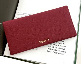 Personalized Leather Wallet - Monogram Leather Wallet - Customized Long Wallet - Long Wallet - Bridesmaids Gift  (Red)