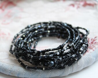 black graphite bracelet multistrand bracelets stratchy bracelets set of 15 pcs stacking bracelets crystal statement bracelet