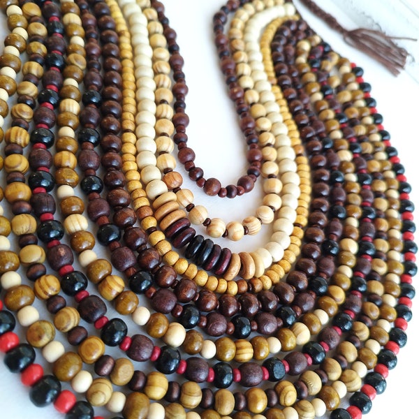 wooden multi strands beaded necklace 11 threads of wood necklace in one chunky necklace statement necklace
