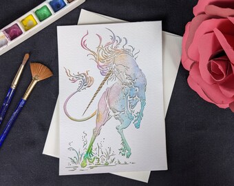 Unicorn Card - Laser cut with hand painted watercolor 5x7"