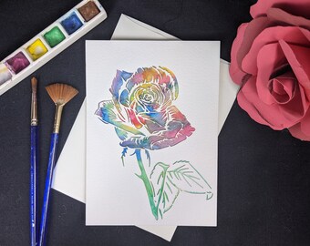 Rose - Laser cut card with hand painted watercolor 5x7"
