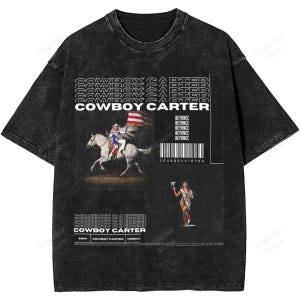 Camiseta lavada para turnê de 2024 do álbum Cowboy Carter da Beyoncé, camiseta masculina e feminina de hip hop, moda urbana, camisetas de verão, tops de algodão