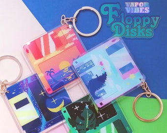 VaporWave Floppy Disk Keychain Charm