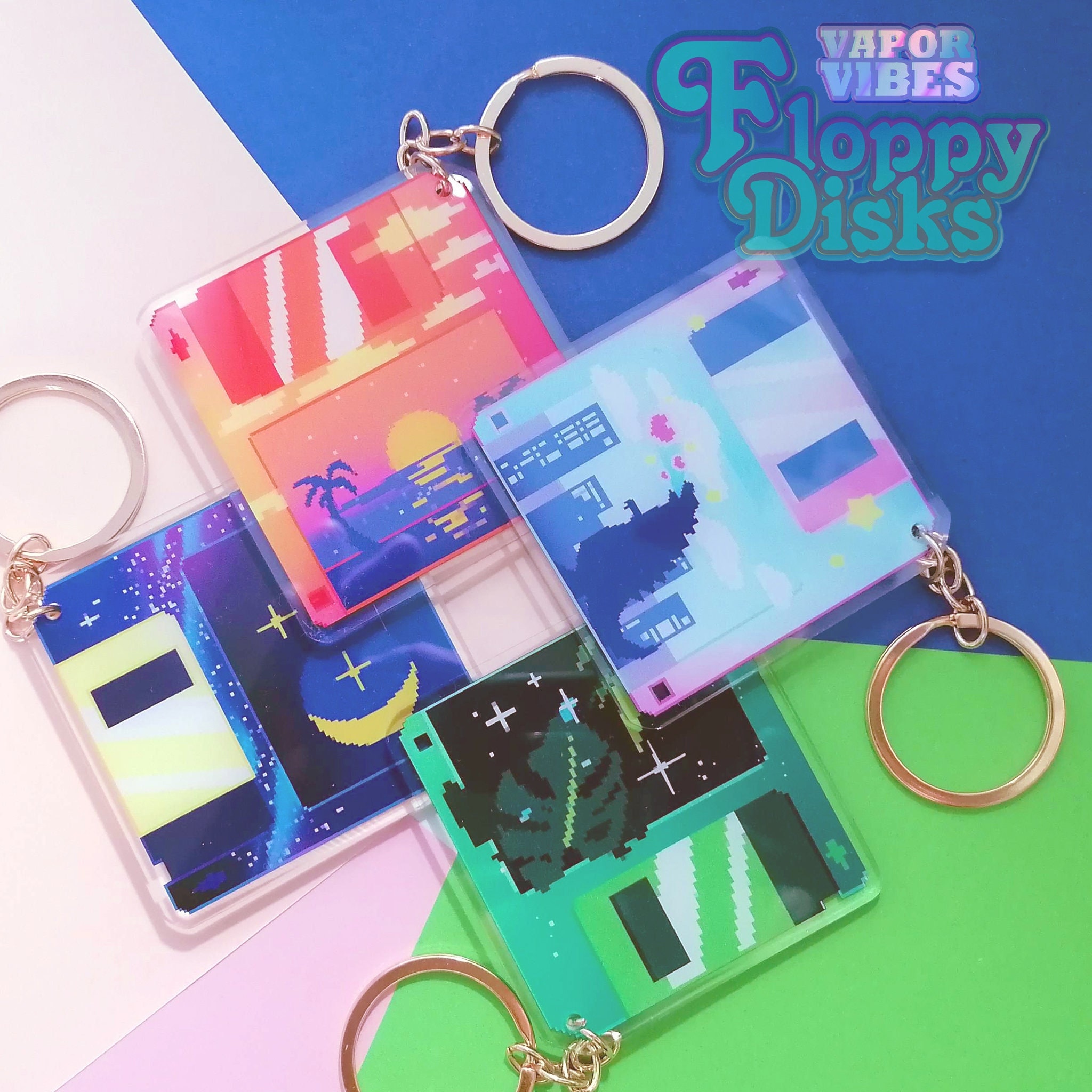 VaporWave フロッピーディスク キーチェーン チャーム - Etsy 日本