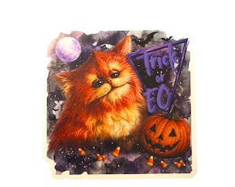 Calamita di Halloween "Trick or EO Fuzzball" / Calamita da frigo 3x3 / Decorazione spettrale ispirata a Captain EO / Simpatica calamita a forma di zucca / Regalo di Halloween