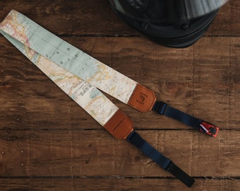 Personalized and adjustable world map motorcycle helmet strap