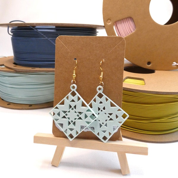 3D Printed Earrings / Jewelry / Ultra-Light Weight / For Quilting Lovers / Star Quilt Block