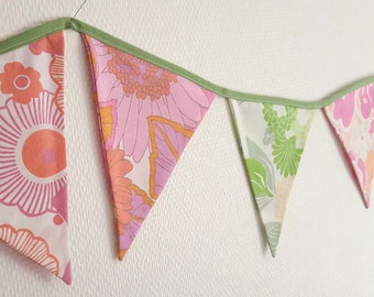 Authentic Vintage Floral Fabric Bunting / Upcycled Fabric / Pennant Banner