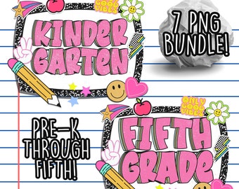 Back To School Grade Levels PNG Digital Bundle Composition Notebook Style preK Kindergarten 1st grade 2nd grade 3rd grade 4th grade teachers