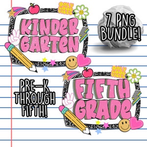 Back To School Grade Levels PNG Digital Bundle Composition Notebook Style preK Kindergarten 1st grade 2nd grade 3rd grade 4th grade teachers