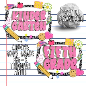 Back To School Grade Level PNG Digital image Composition Notebook Style preK Kindergarten 1st grade 2nd grade 3rd grade 4th grade teachers