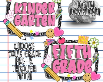 Back To School Grade Level PNG Digital image Composition Notebook Style preK Kindergarten 1st grade 2nd grade 3rd grade 4th grade teachers