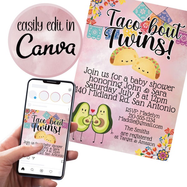 Taco bout twins baby shower invitation