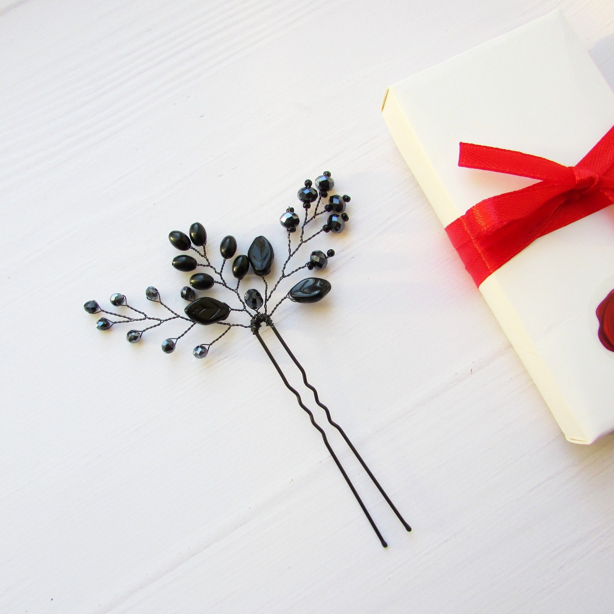 Black hair pins Bridal hair pin Black leaf hair pins Wedding Etsy