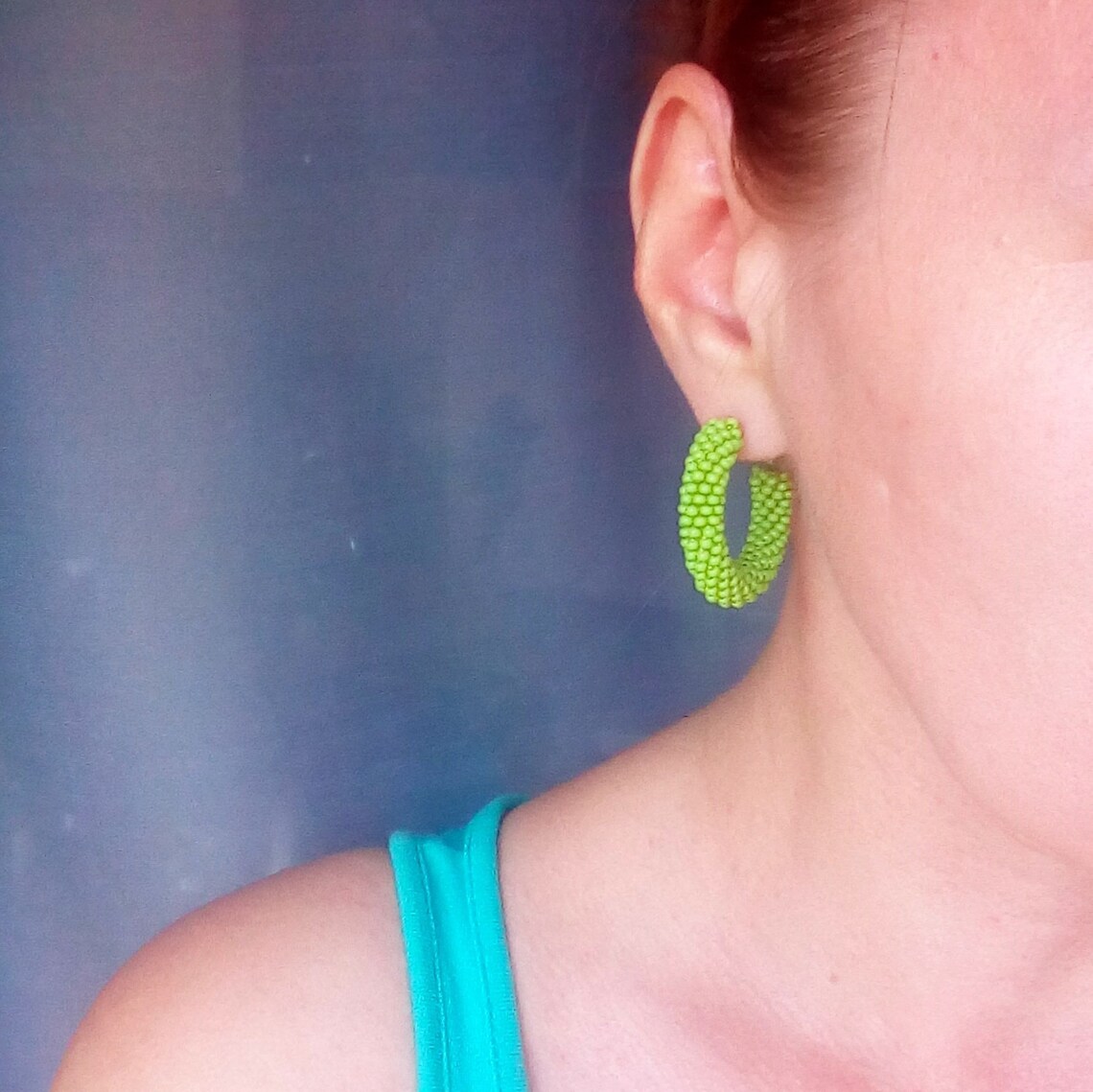 Light blue hoops earrings Green hoop earrings Small hoops Etsy
