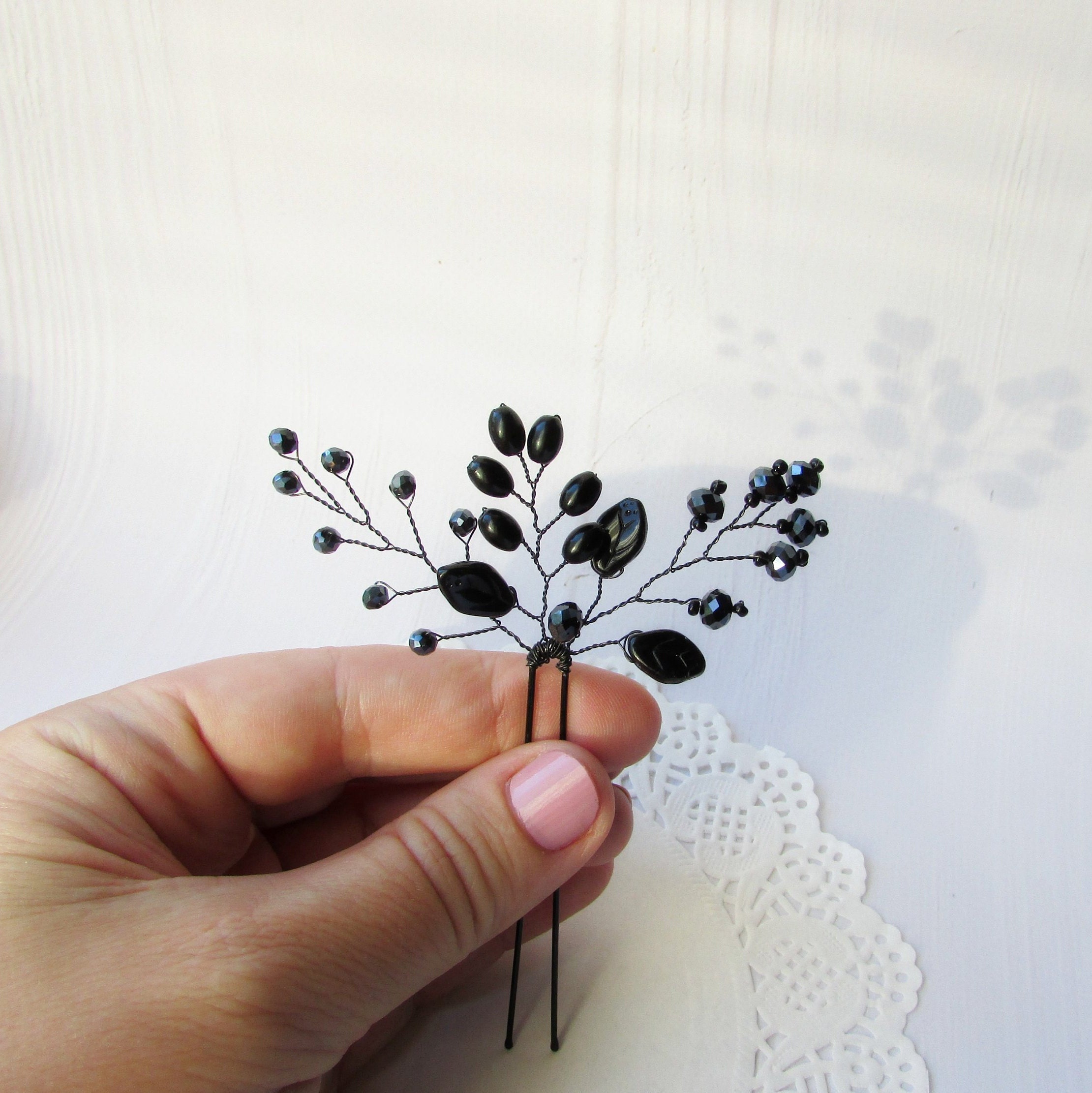 Black hair pins Bridal hair pin Black leaf hair pins Wedding Etsy