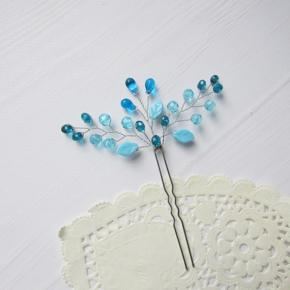 Turquoise Hair Pins Leaf Hair Pins Beaded Hair Piece Light Etsy