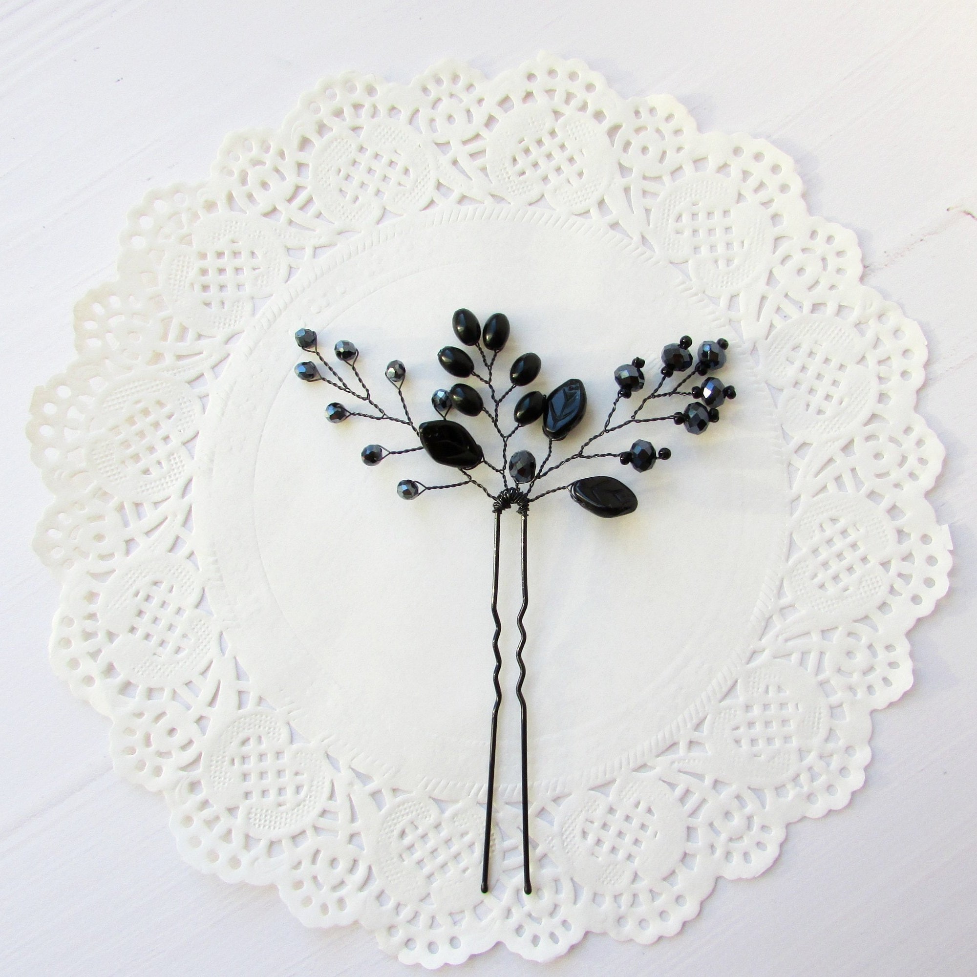 Black hair pins Bridal hair pin Black leaf hair pins Wedding Etsy