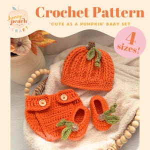 Pumpkin Baby Outfit Crochet Pattern | Fall/ Autumn Hat, Booties & Diaper Cover | First Halloween Baby Set PDF