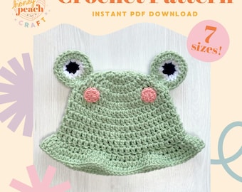 Frog Crochet Bucket Hat Pattern for DIY Hat for Baby Toddler Halloween Hat Kids and Adults Cute Frog Hat Pattern Tutorial for Crafty Parents