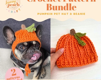 Pumpkin Hat Crochet Pattern Bundle Pet Hat and Adult Bucket Hat DIY Matching Fall Hats for Dogs and Owners Cute Halloween Crochet Tutorial