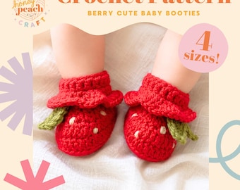 Patrón de ganchillo en PDF para patucos de bebé con diseño de fresa / Zapatillas y zapatos de bebé / Accesorio para fotos de recién nacidos / De 0 a 12 meses