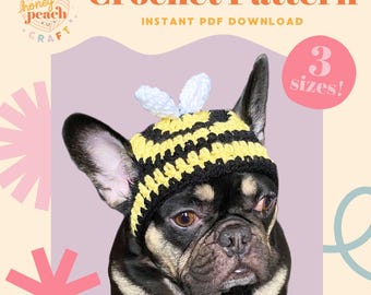 Bumble Bee dog hat crochet pattern pdf diy Halloween pet costume cute dog hat tutorial for pets funny photo props animal crochet pattern