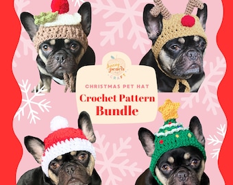 Christmas Dog Hat Crochet Pattern Bundle DIY xmas costume | festive pet accessory | handmade pet winter outfit | holiday photo prop tutorial