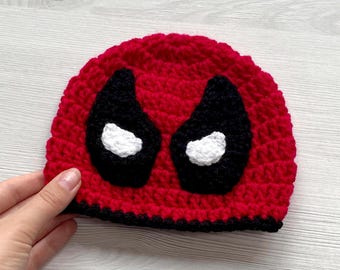 Deadpool-geïnspireerde gehaakte babymutsje/nieuwgeboren cadeau/baby fotoshoot prop/peuterbeanie/superheldenhoedje
