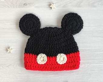 Gehaakte Mickey-babymutsje/nieuwgeboren cadeau/baby fotoshoot prop/peuterbeanie/muismuts