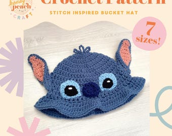Bucket hat crochet pattern Lilo and stitch Halloween costume for kids baby crochet hat photo prop Disney inspired toddler hat tutorial