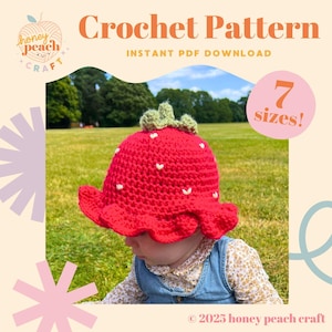 Strawberry Bucket Hat Crochet Pattern for DIY Summer Sun Hat for Baby Toddler Kids and Adults Cute Fruit Hat Tutorial for Crafty Parents