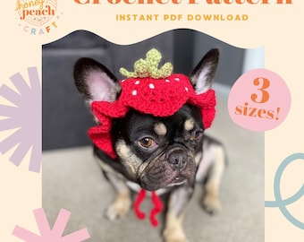 Strawberry dog hat crochet pattern pdf diy pet costume fruit dog hat pattern cute dog accessory crochet dog hat tutorial for pet
