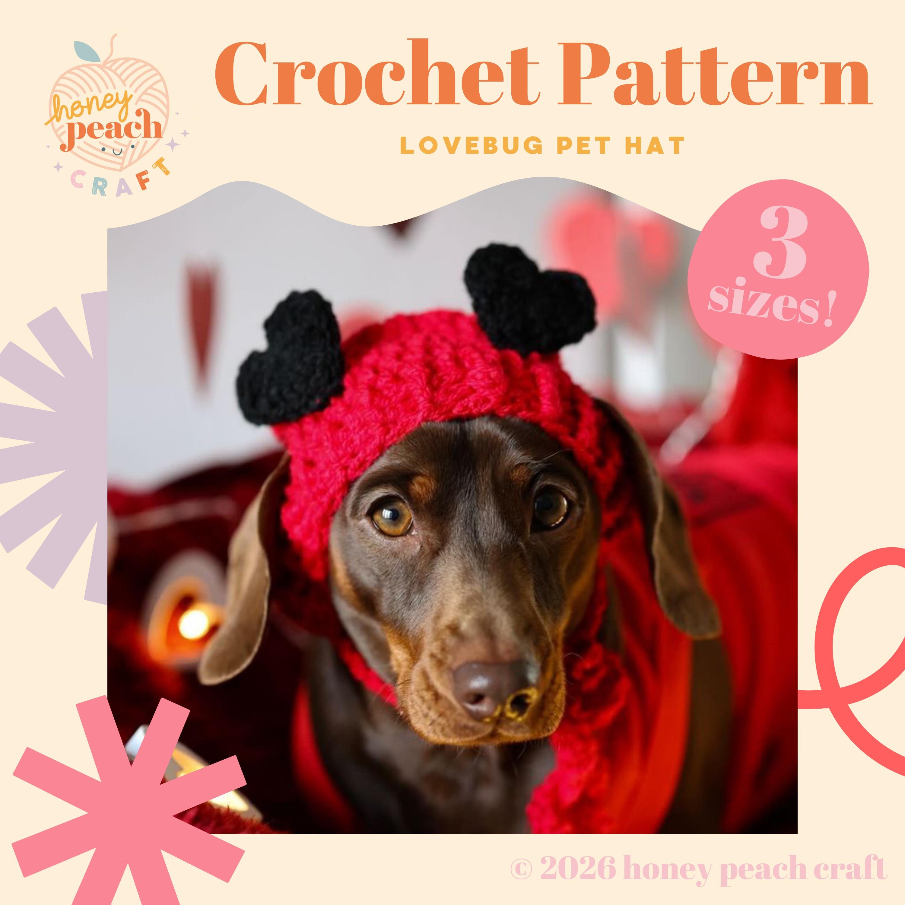 39 Dog Hat Crochet Patterns to Make for Photos, Gifts, and Festive Dress-Up 2 Lovebug Dog Hat Crochet Pattern Valentine's Heart Pet