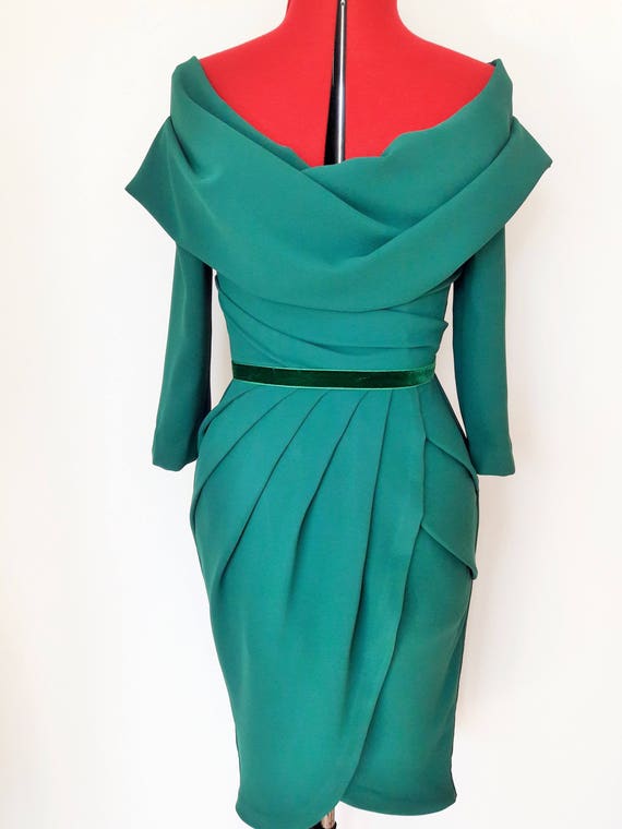 emerald green pleated dress