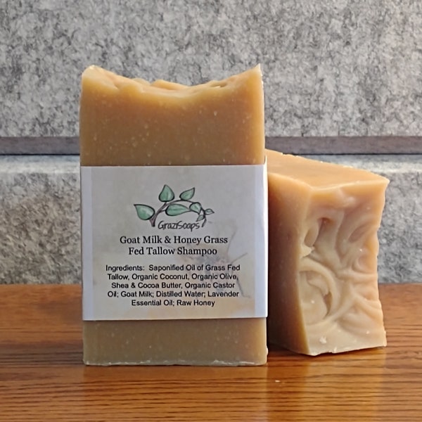 NEW! Grass Fed Tallow Goat Milk & Honey Shampoo Bar | Lavender Scent  | Cold Process | Palm FREE | 5.5 oz bar