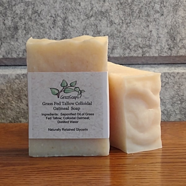 Colloidal Oatmeal Grass Fed Tallow Soap | Unscented | Cold Process | 5.5 oz bars