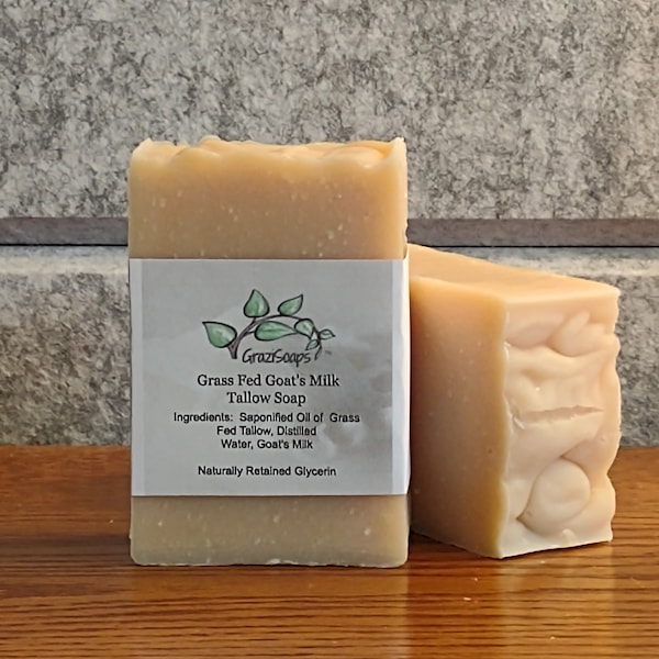 GOAT'S MILK Grass Fed Tallow Soap | Cold Process | 100% Tallow | 5.5 oz bars