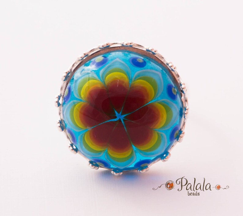 Handmade Lampwork Cabochon and Sterling Silver Ring