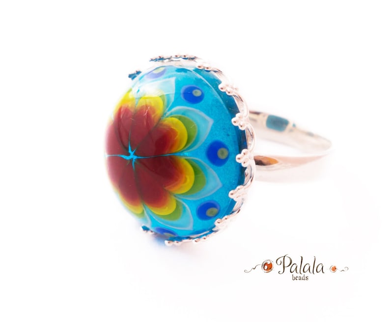 Handmade Lampwork Cabochon and Sterling Silver Ring