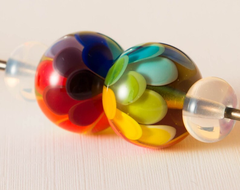 Pair of Lampwork Rainbow Beads Lampwork glass beads Etsy